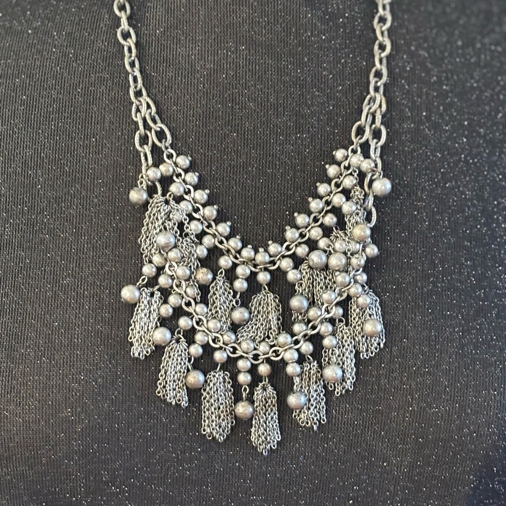 VINTAGE Silver Bead and Tassel Necklace